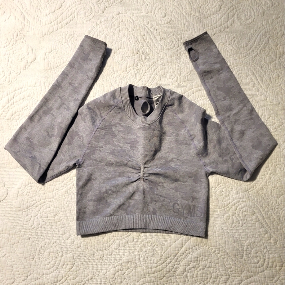 Gymshark camo seamless long sleeve crop top sz m